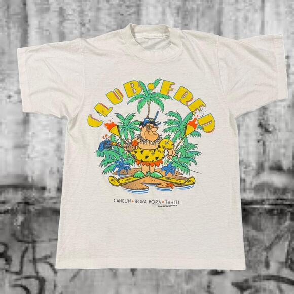 Vintage 1986 Club Fred Flintstones Tee – White – Size S - Picture 1 of 5